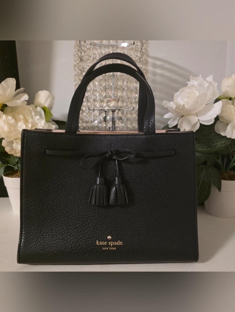 Kate Spade Black Leather Tote Bag With Shoulder Strap